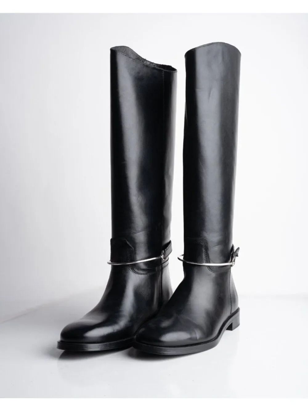 Massimo Dutti Womens Leather Knee High Riding Boots Black Sz US 7.5 EU 38 NWT